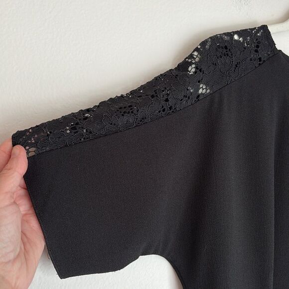 ASOS women’s short sleeve Black lace crepe Sheath Midi Dress Crew Neck 8 NWT! - Picture 5 of 13